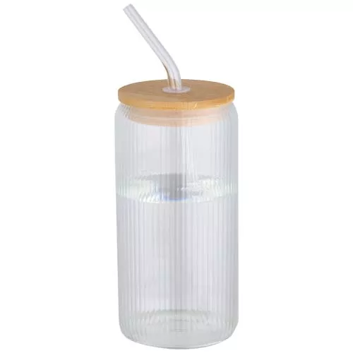 Mirage 500 ml enkelwandige drinkfles van borosilicaatglas met bamboe deksel