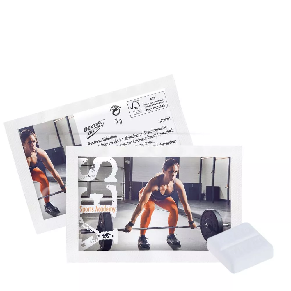 Papieren zakje met mini Dextro Energy