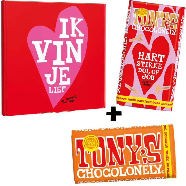 Tony's Chocolonely Kadoos Liefde (Melk Karamel Zeezout + Melk Roos Framboos)
