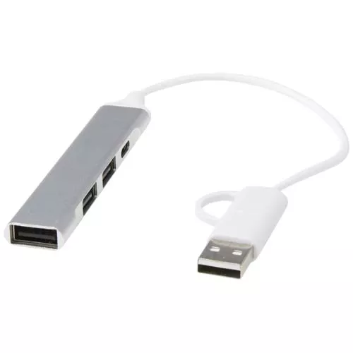Alkaid 4 poorts USB-A en Type-C hub van gerecycled aluminium met dubbele ingang