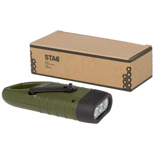 Helios zaklamp met zonnedynamo van gerecycled plastic met karabijnhaak