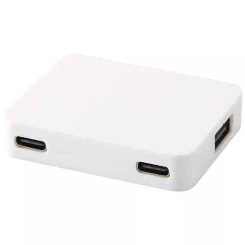 Gaia 4 poorts USB hub met uitgangen voor USB-A en Type-C en dubbele ingang van gerecycled plastic