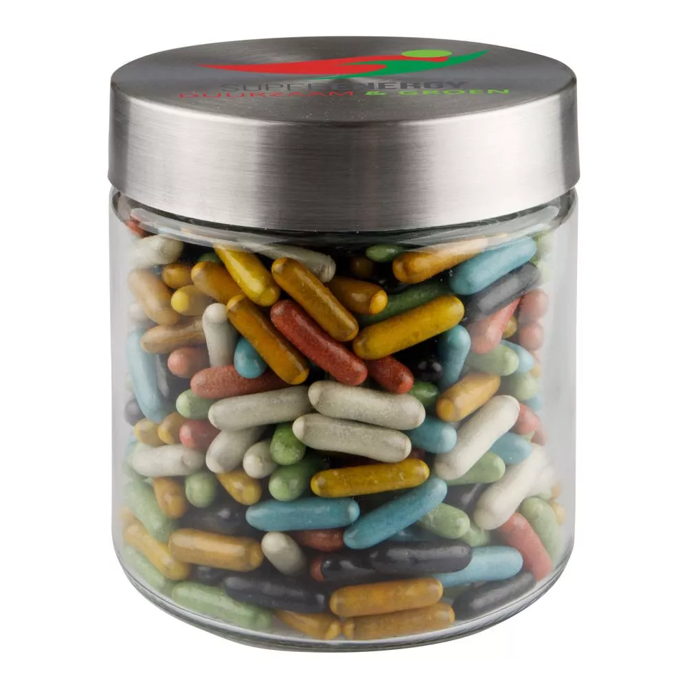 Glazen pot 0,9 liter, gevuld met snoep