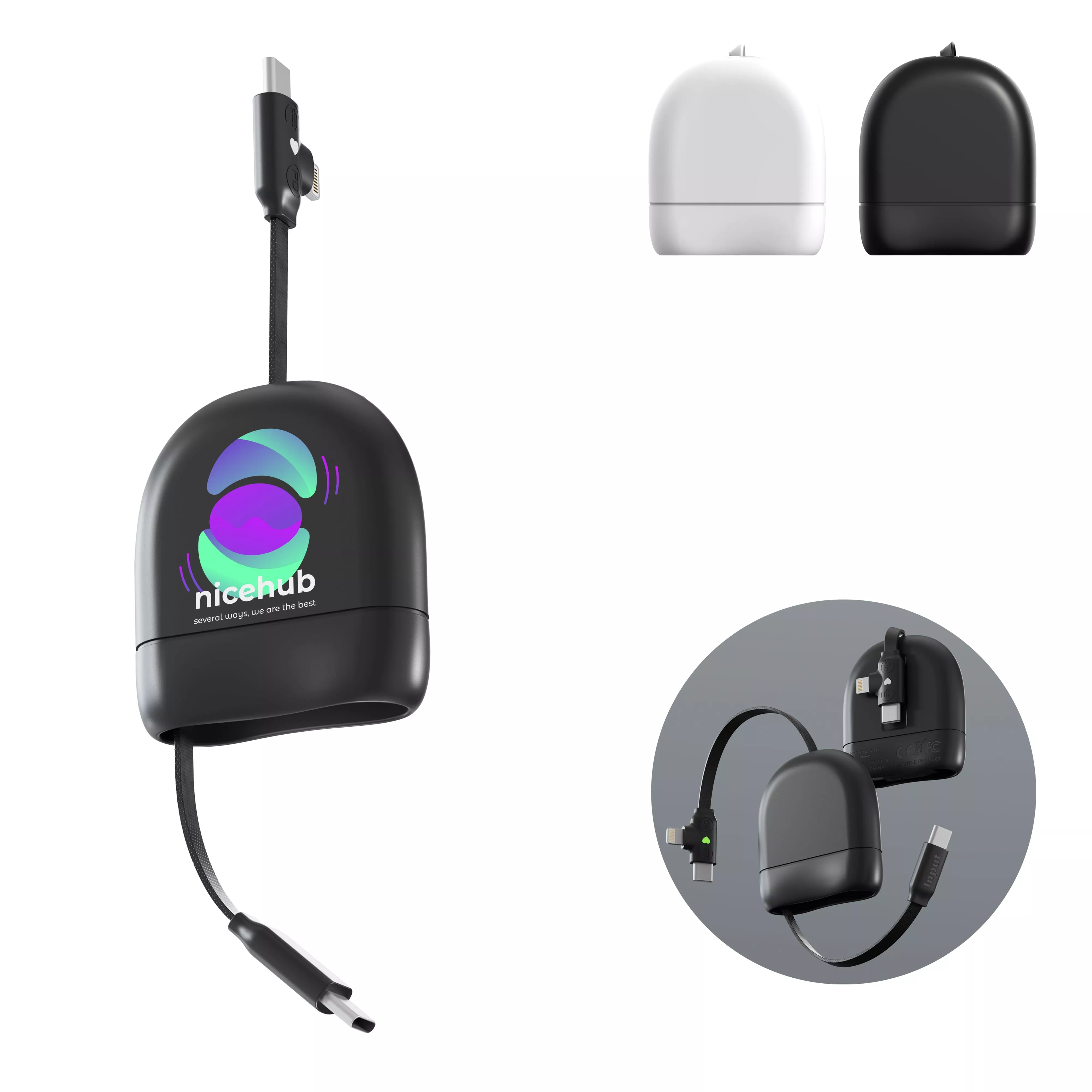 Xoopar ICE-R Uittrekbare USB-C en Lightning Kabel 60W 1 Meter