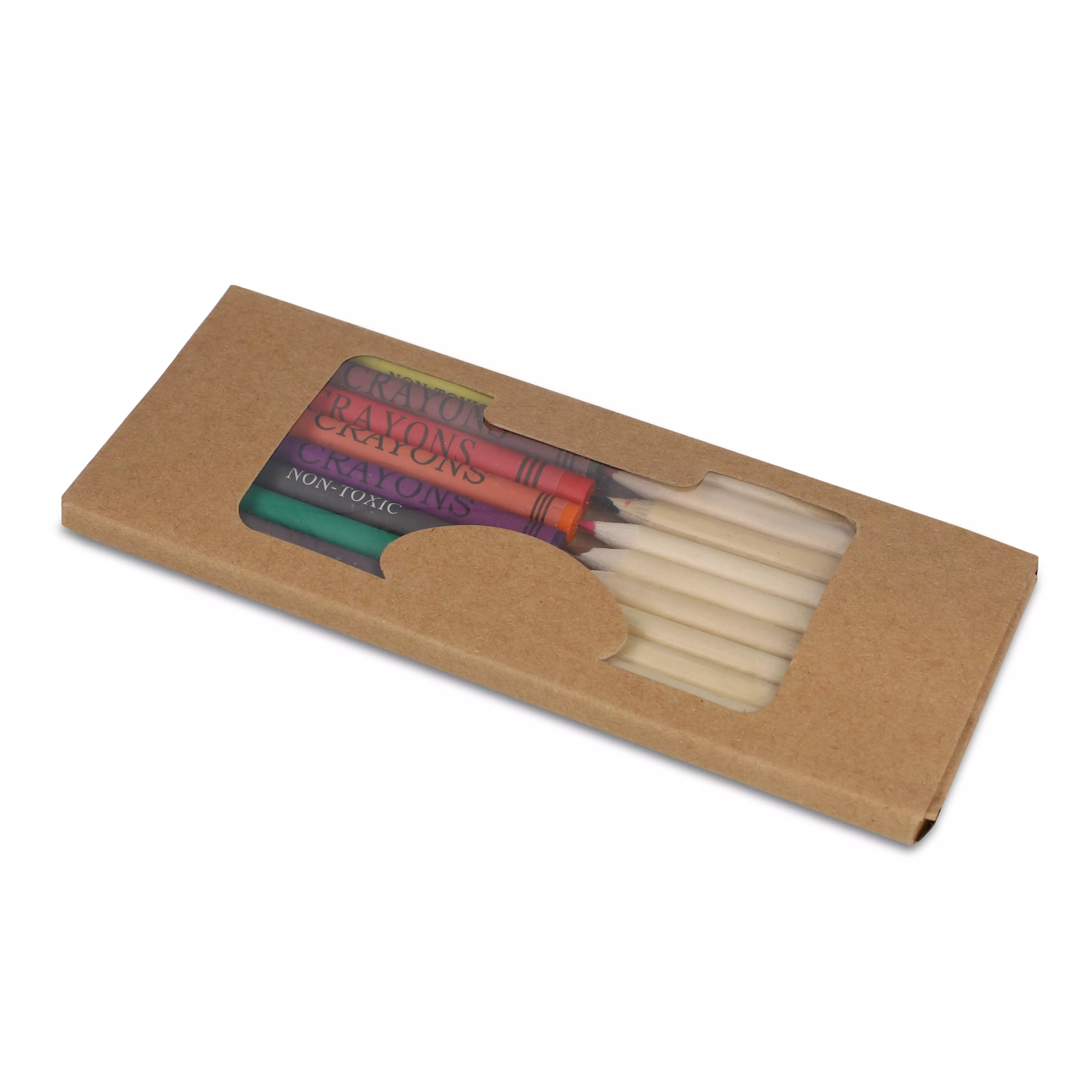 Kleurpotloden en krijtjes in kraft doosje