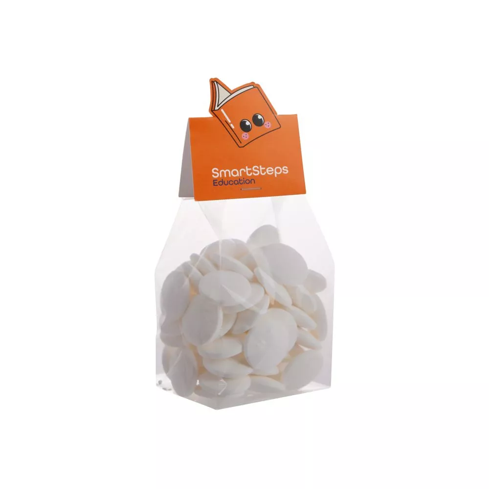 Blokzakje met kopkaartje in eigen vorm en 150 gram snoep