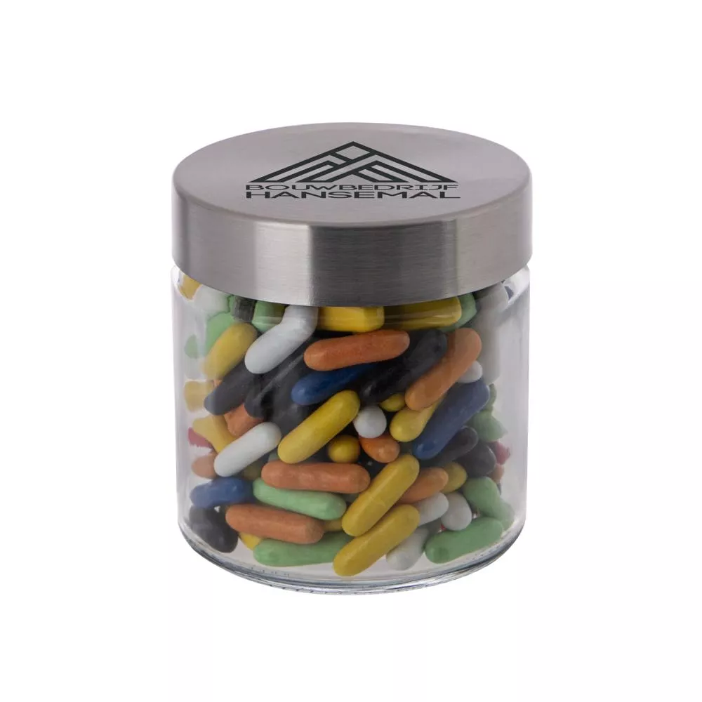 Glazen pot 0,35 liter, gevuld met snoep