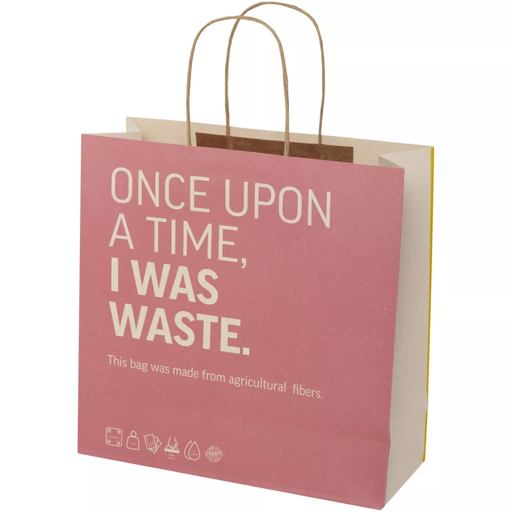 Papieren tas 150 g/m2 gemaakt van landbouwafval met gedraaide handgrepen - 31 x 12 x 31 cm