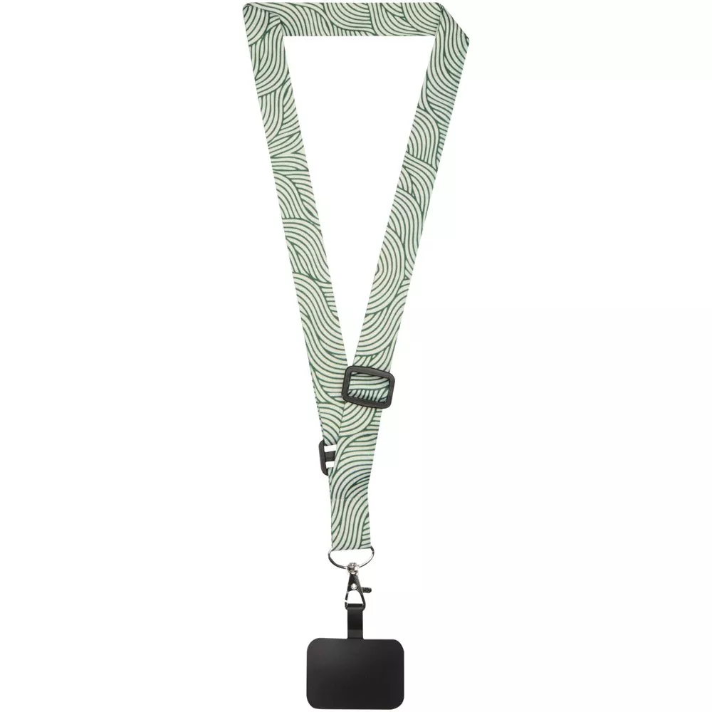 Lyra verstelbare lanyard van RPET voor sublimatie en met telefoonhouder