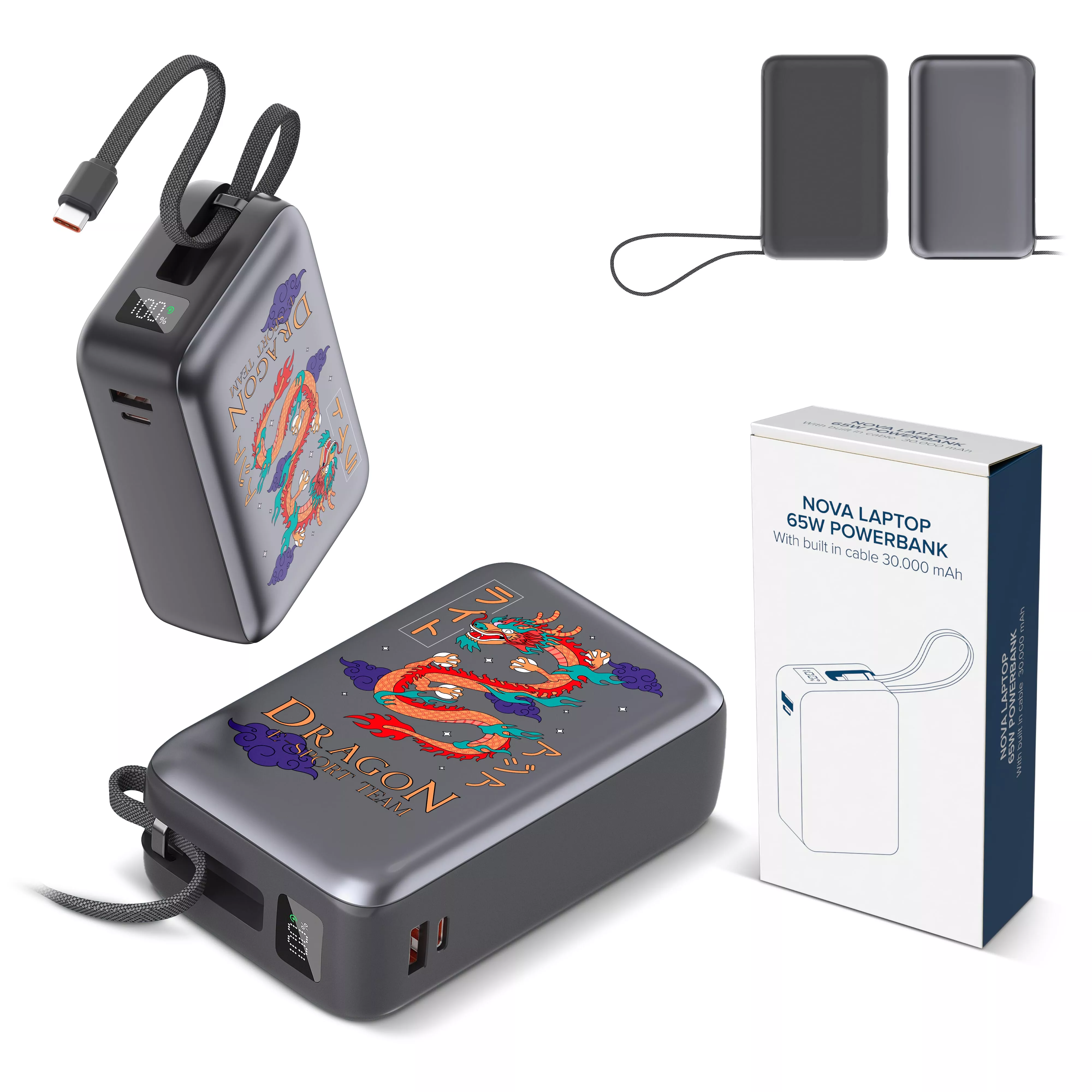 Nova Laptop 65W Powerbank met ingebouwde USB-C kabel 30000 mAh