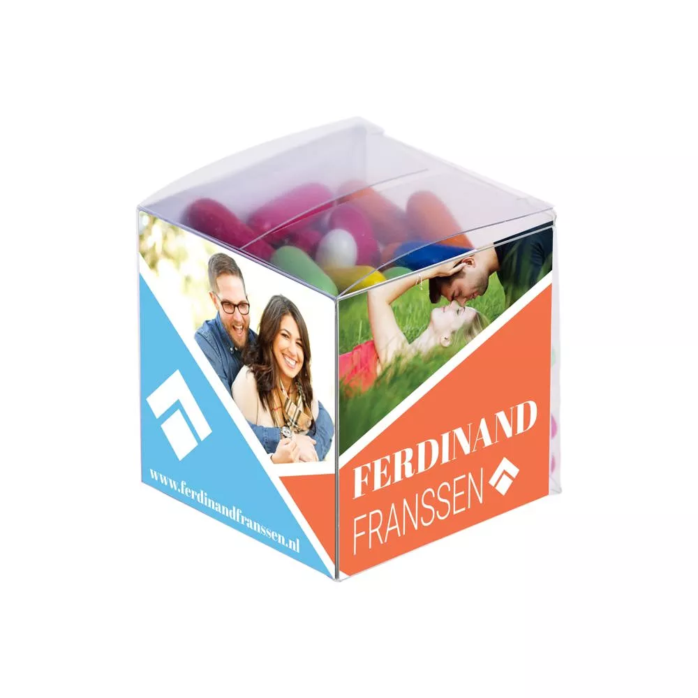 Transparante kubus met dropstaafjes