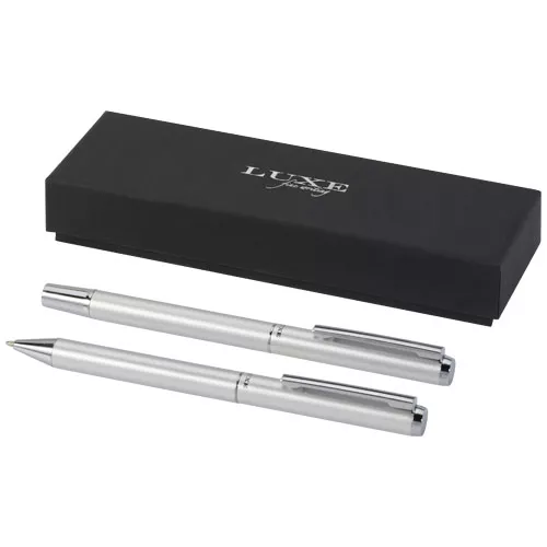 Lucetto cadeauset met balpen en rollerbalpen van gerecycled aluminium (zwarte inkt)