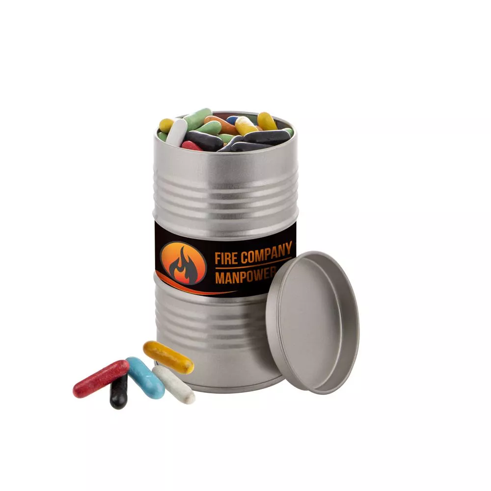 Olievat blikje, gevuld met snoep