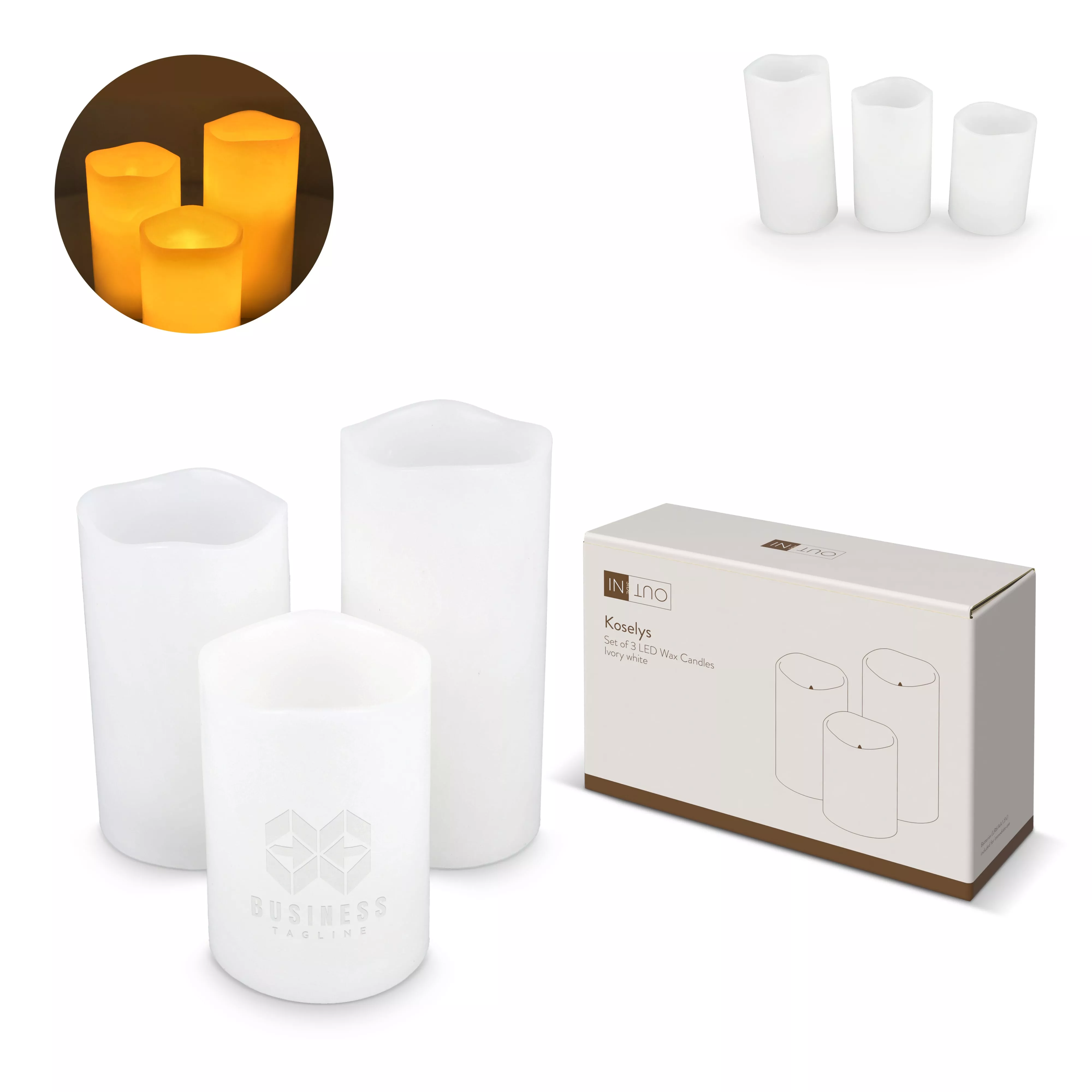 Koselys 3-delige set LED-waxkaarsen (op batterijen)