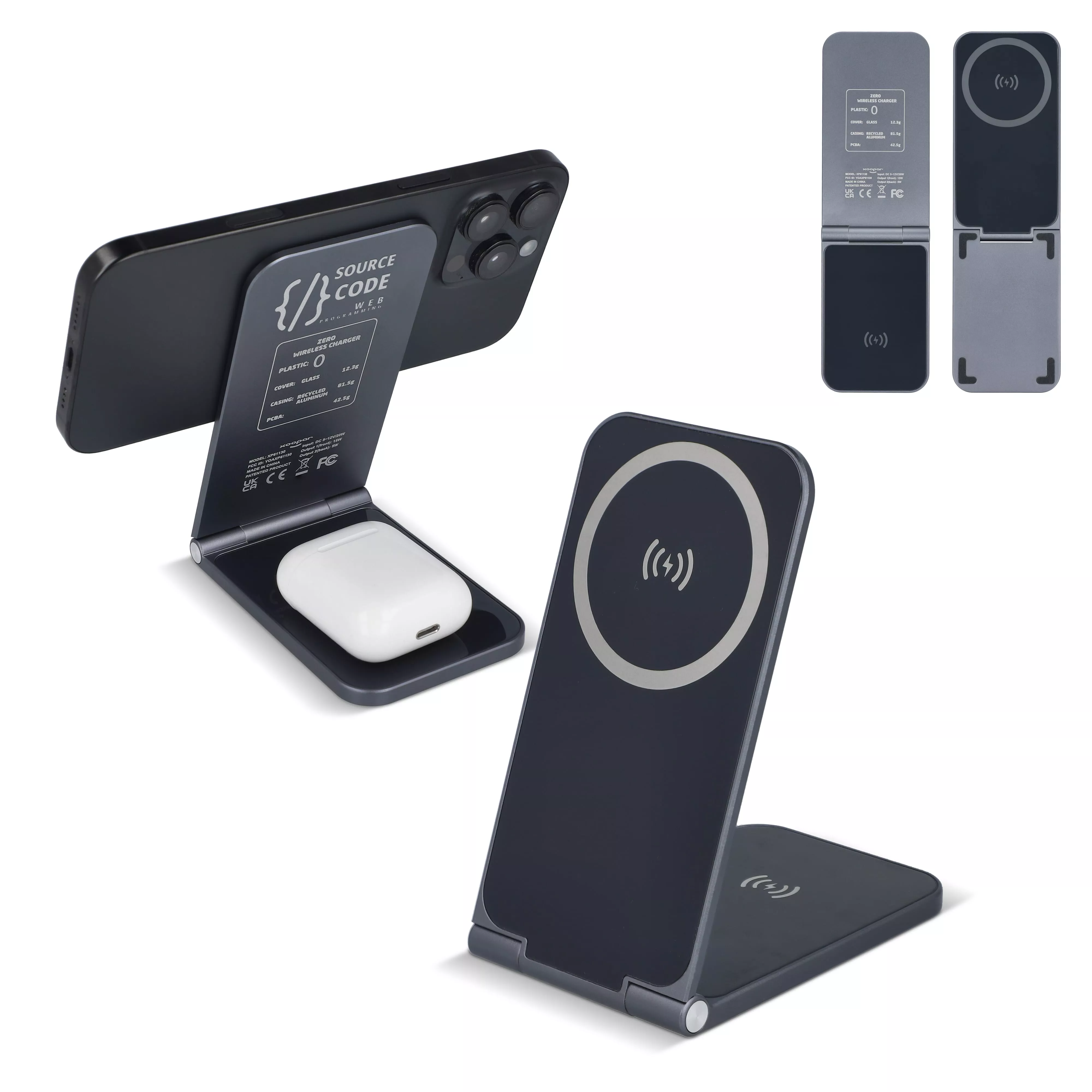 2255 -Xoopar Zero 2 in 1 draadloze oplader compatibel met MagSafe