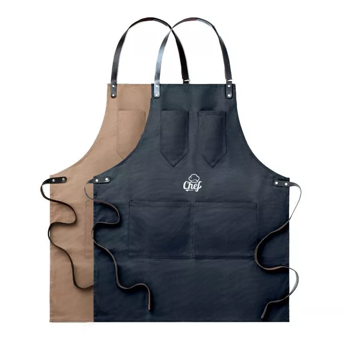 CHEF Canvasschort met leren details