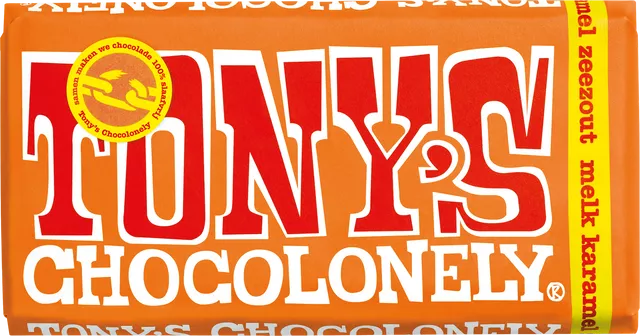 Tony's Chocolonely Melk Karamel Zeezout chocoladereep 180 gram