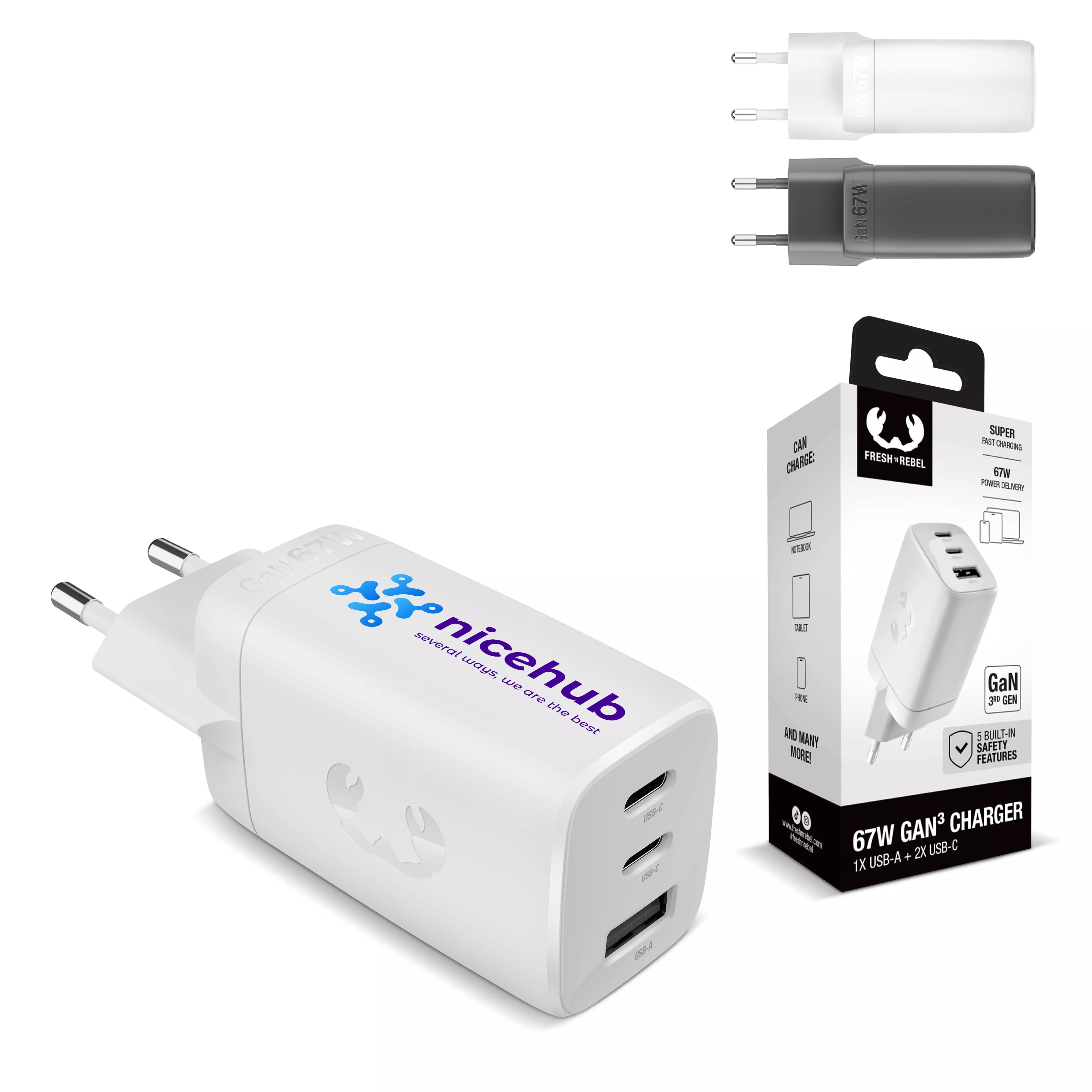 Fresh 'n Rebel 67W Laptop Snellader GaN USB-C & USB-A