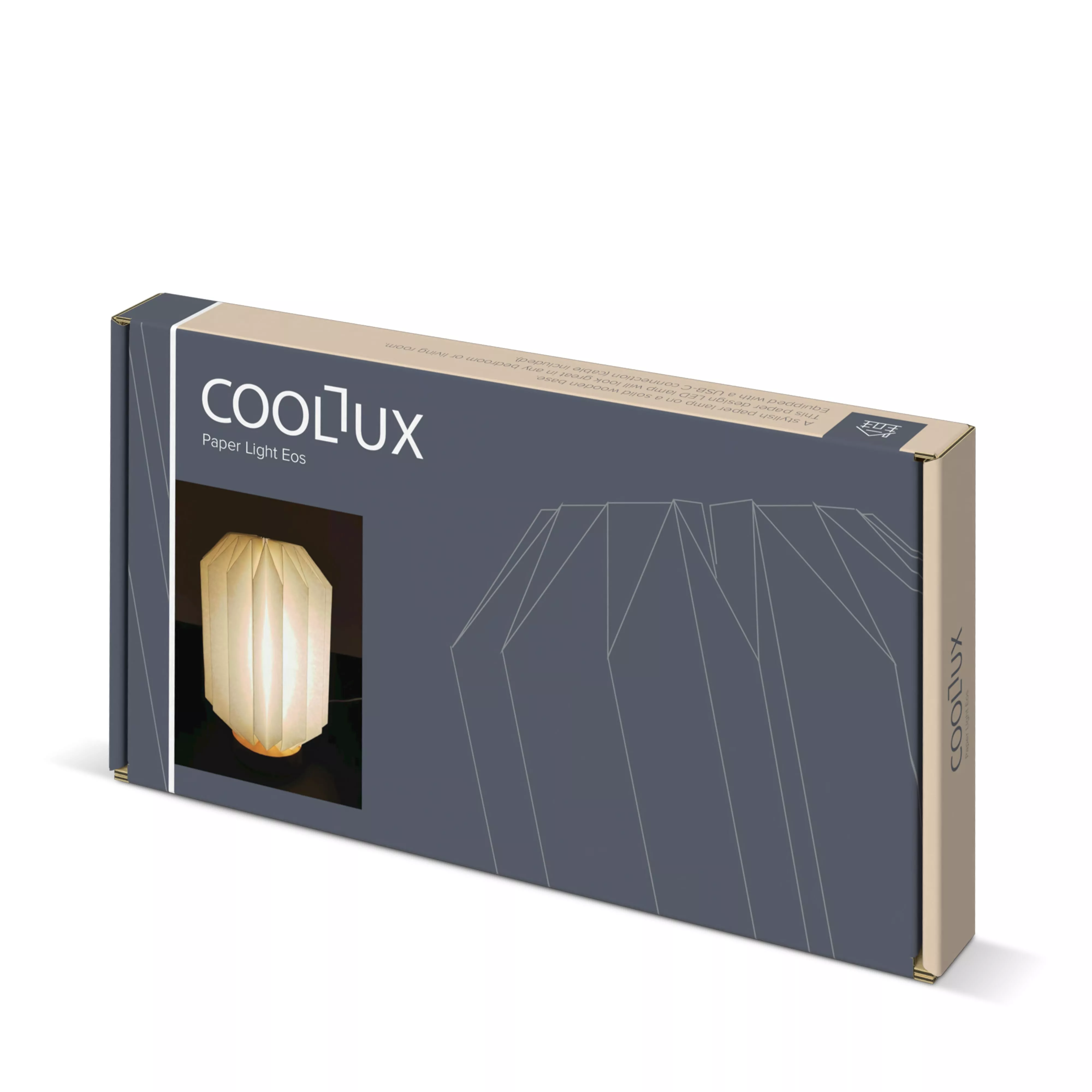 Coollux vouwbare papieren LED lamp Eos op houten voet, 25 cm  (brievenbus doos)