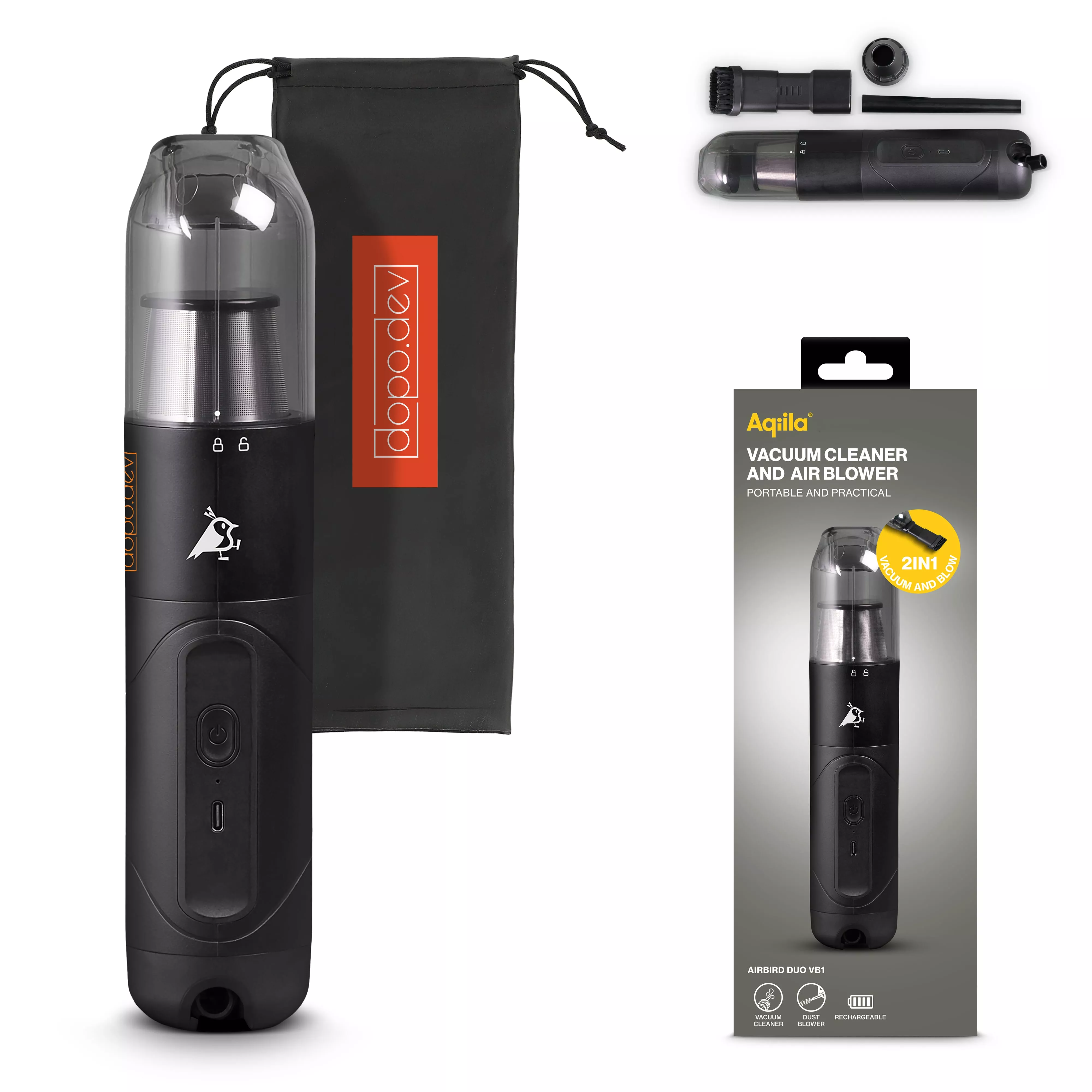 Aqiila Airbird VB1 mini stofzuiger en blazer