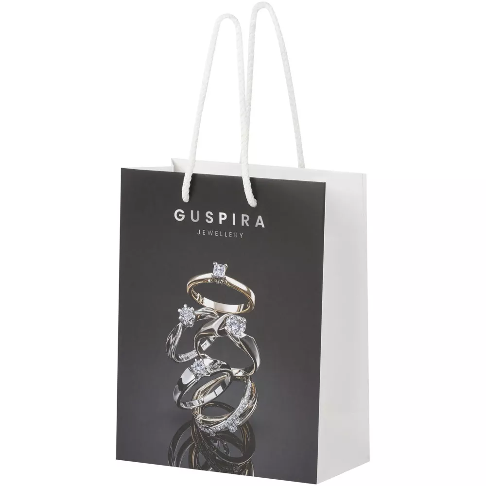 Handgemaakte 170 g/m2 integra papieren tas met PP woven handgrepen - 18 x 9 x 23 cm