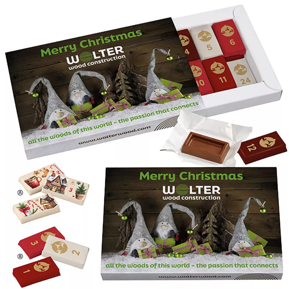 Adventdoosje met 24 genummerde chocolaatjes