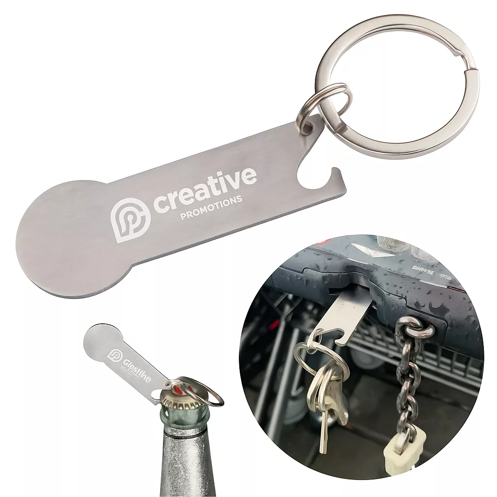 Multifunctionele sleutelhanger met winkelwagenmuntje