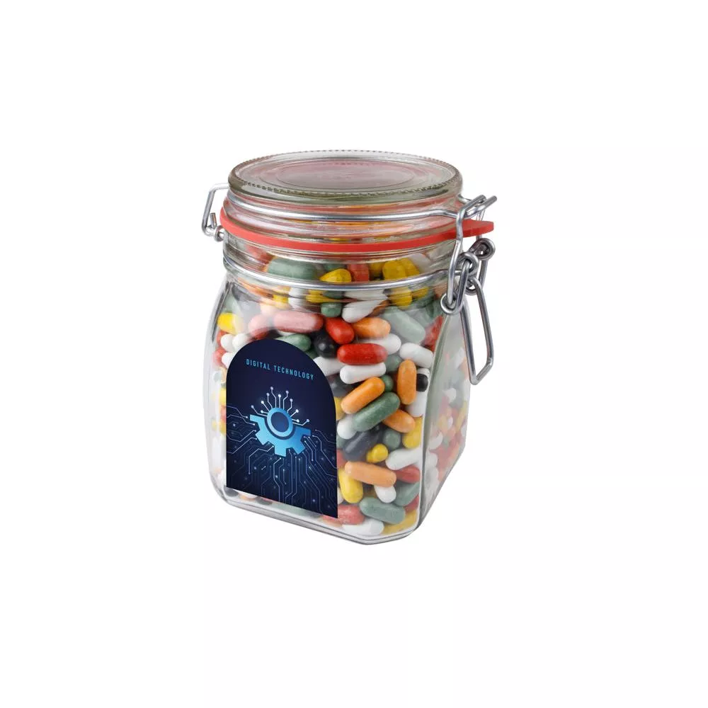 Weckpot 0,9 liter, gevuld met snoep