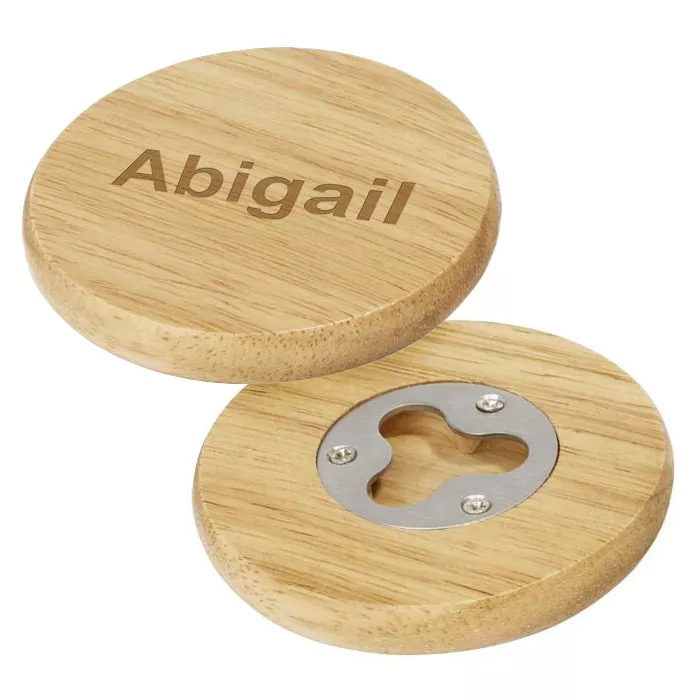 Scoll houten onderzetter met flesopener