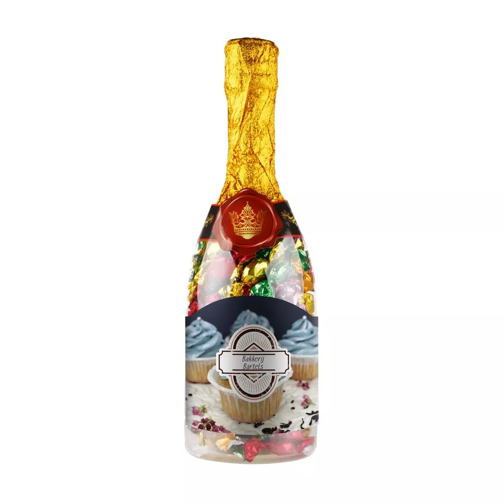 Champagnefles met metallic sweets