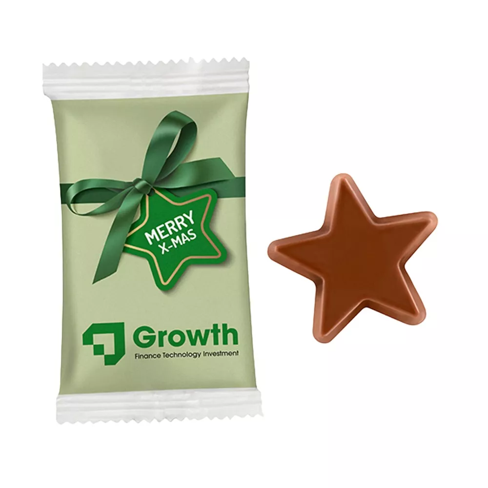 Chocolade ster in papieren flowpack