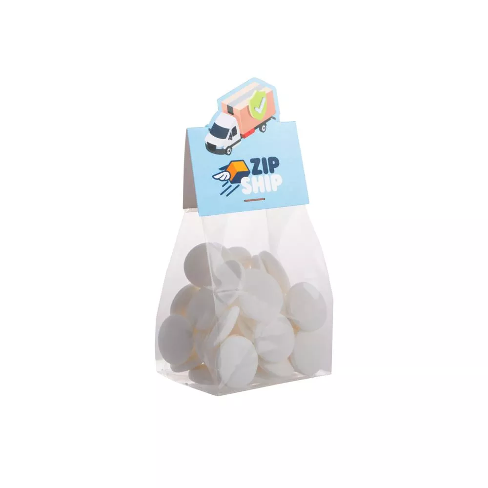 Blokzakje met kopkaartje in eigen vorm en 100 gram snoep