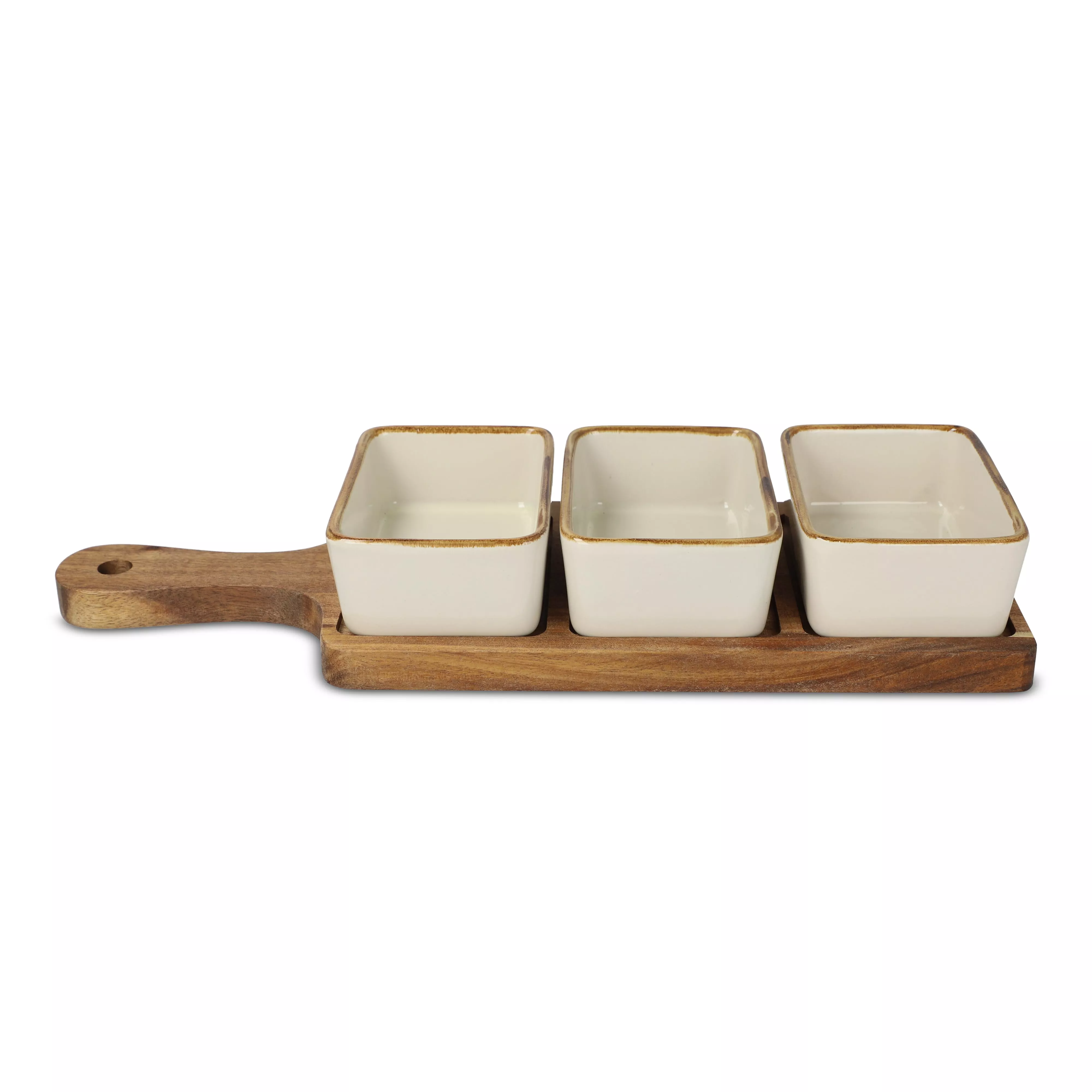 InSideOut houten serveerplank met 3 keramische schaaltjes