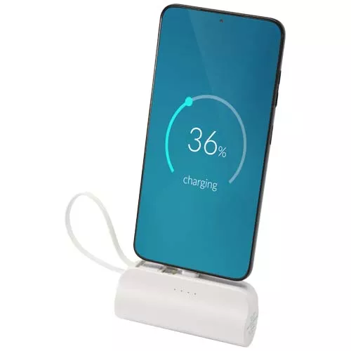 Alnair Type-C powerbank van 5000 mAh 10 W van gerecycled plastic met ingebouwde klapstandaard en 2 in 1 kabel