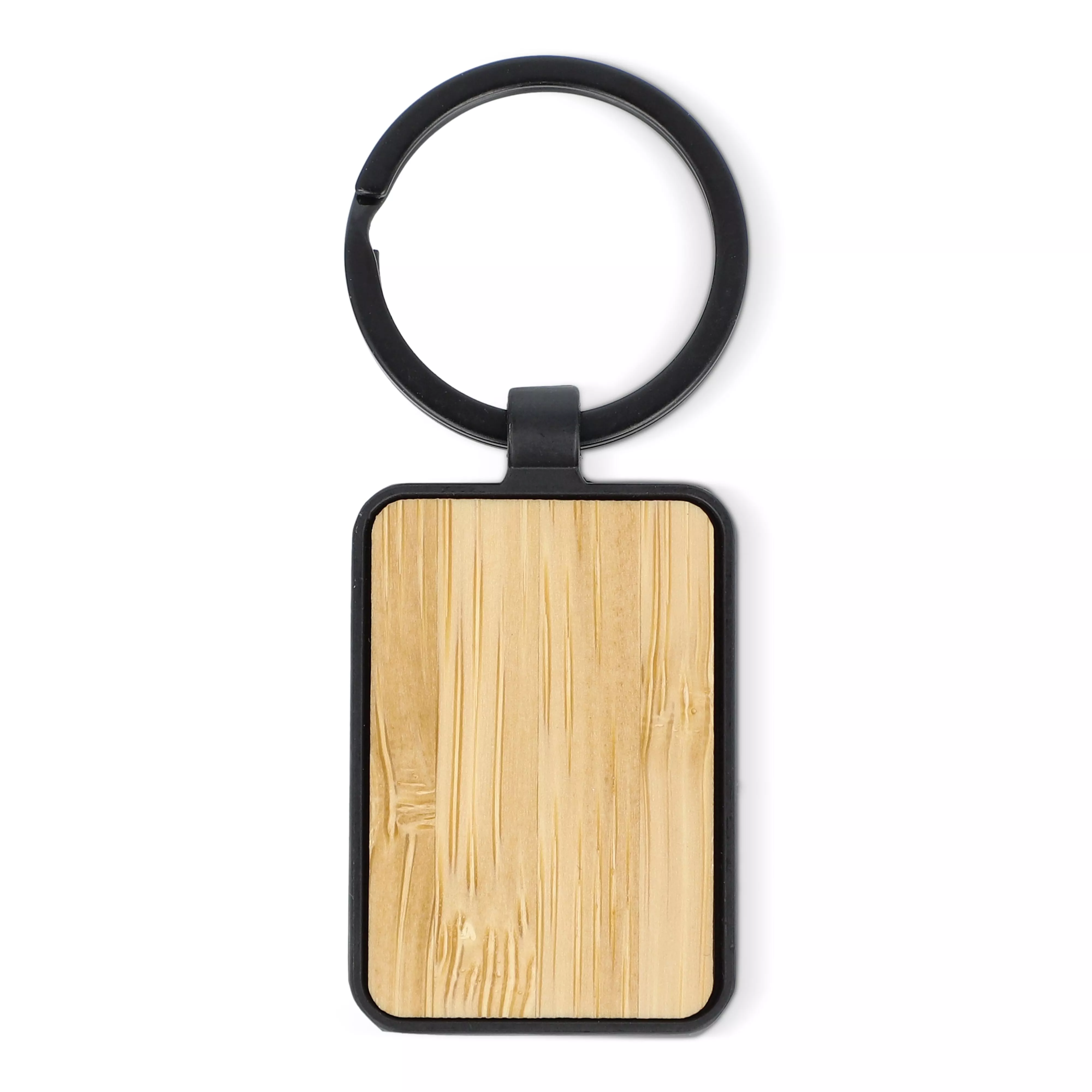 Bamboe en metalen sleutelhanger rechthoekig