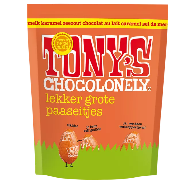 Tony's Chocolonely Paaseitjes Melk Karamel Zeezout zak