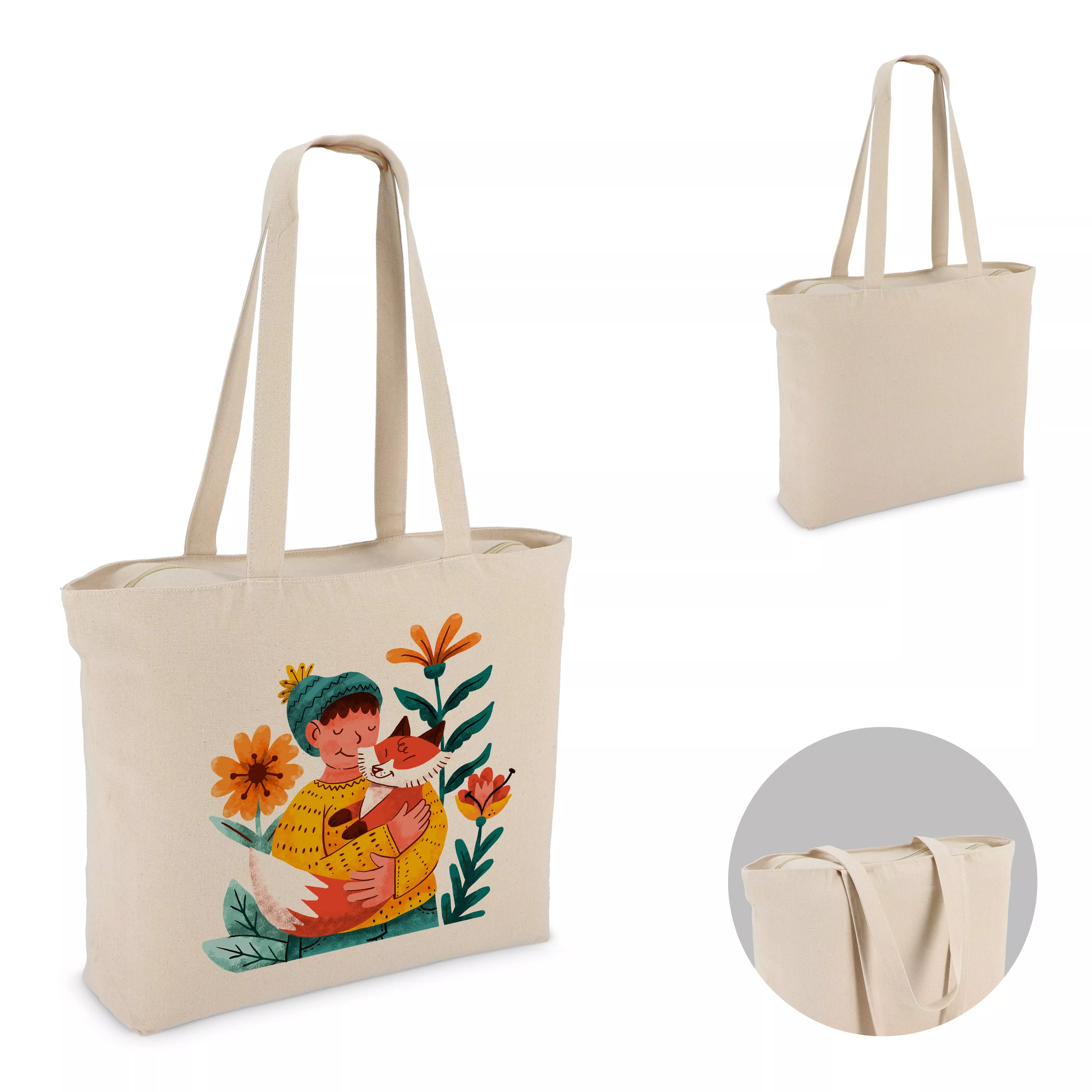 Katoen Tote met rits OEKO-TEX® 47 x 11 x 35cm 320g/m²