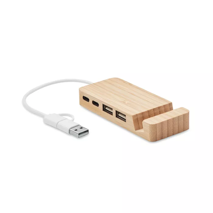 HUBSTAND Bamboe USB hub 4 poorten