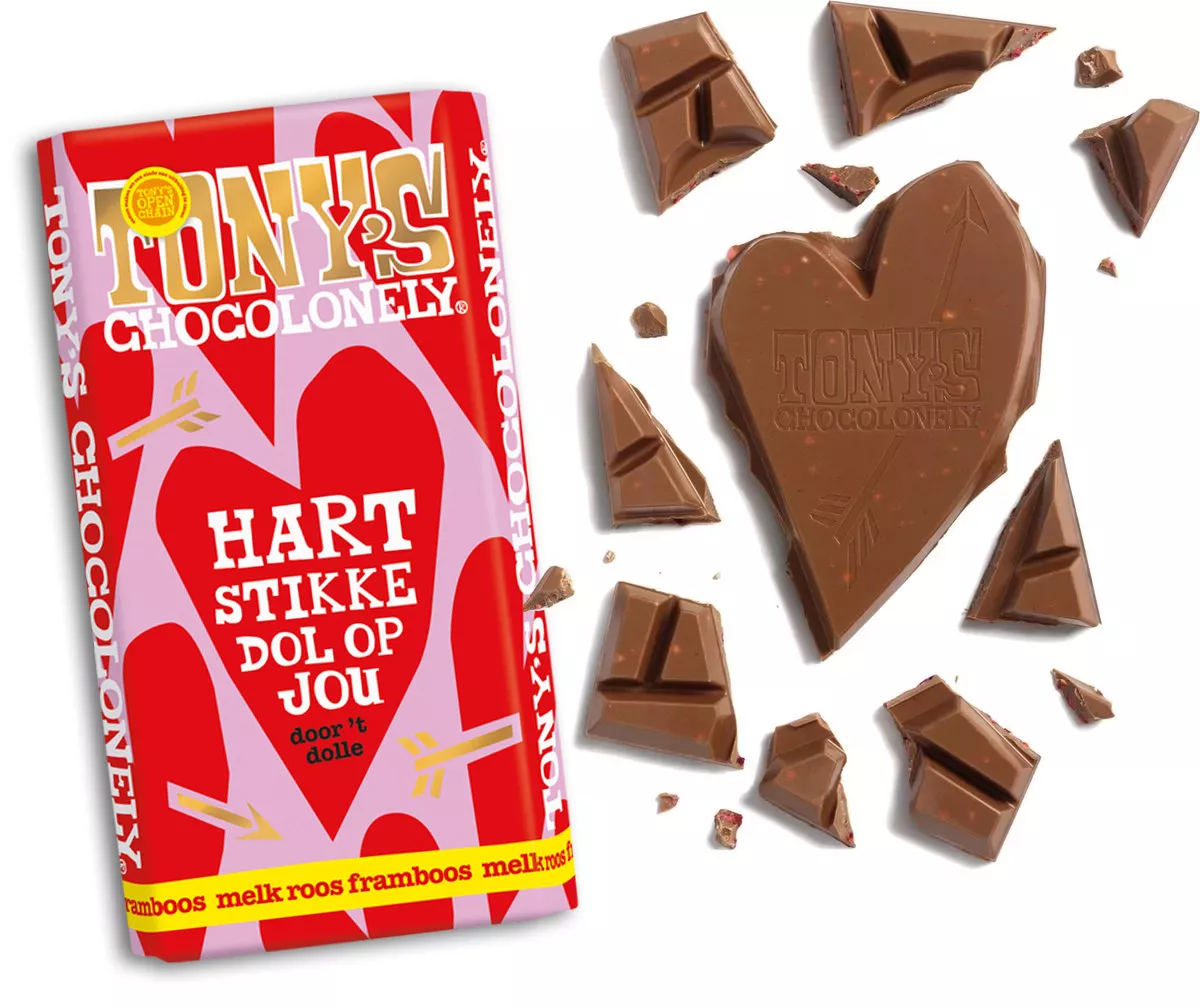Tony's Chocolonely chocoladereep 180 gram - Hartstikke dol op jou