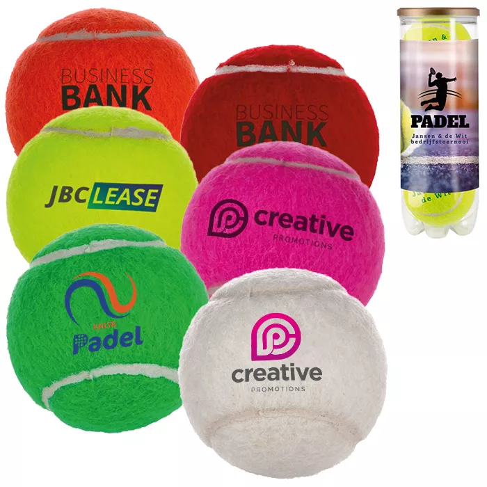 Gekleurde padelballen bedrukken per 3 in koker