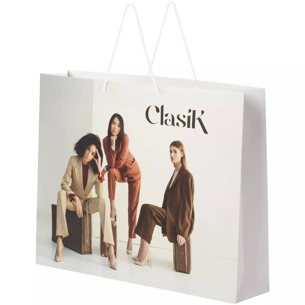 Handgemaakte 170 g/m2 integra papieren tas met PP woven handgrepen - 45 x 10 x 35 cm