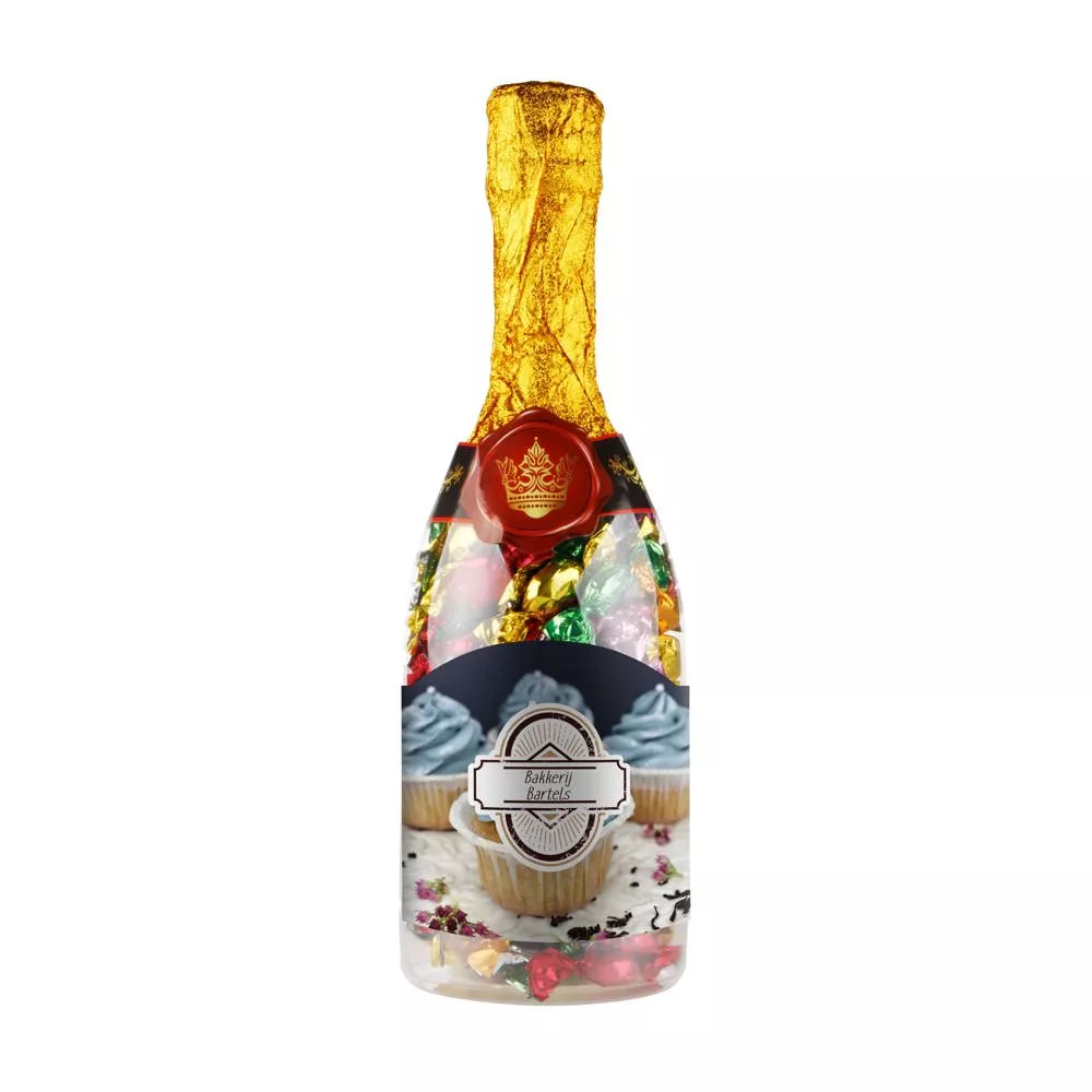 Champagnefles met metallic sweets