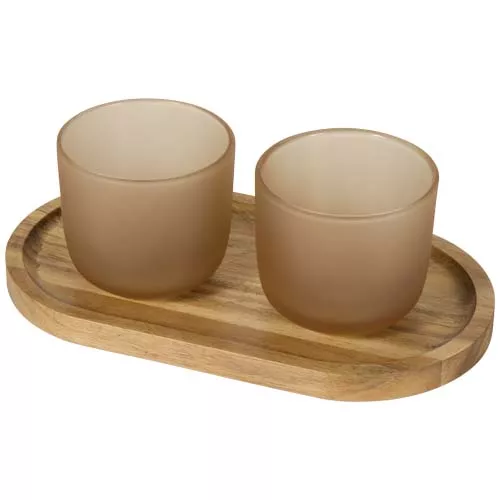 Male houten serveerblad en glazen bekerset - matte afwerking