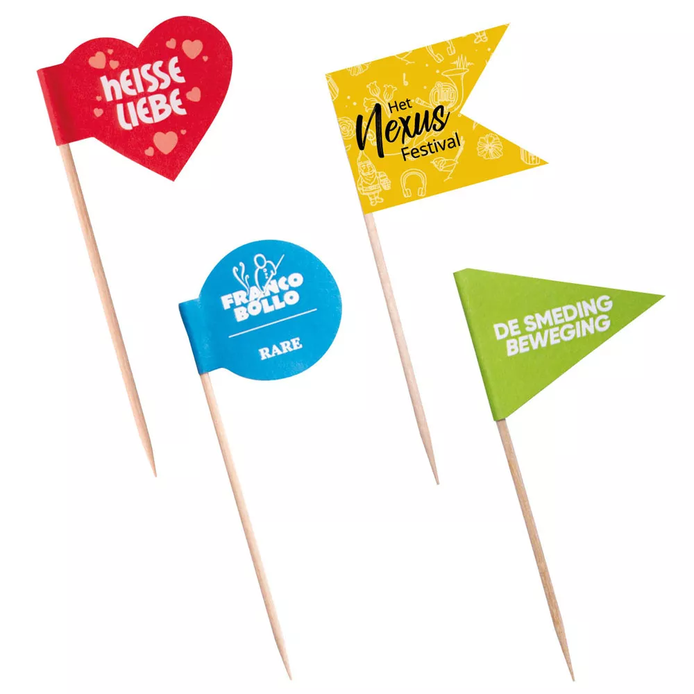 Cocktailprikkers bedrukken in gestanste vormen