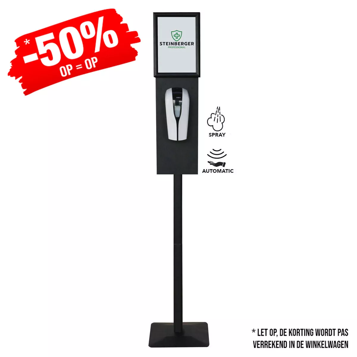 METEOR Desinfectiepaal Contactloze Gel Dispenser met Kliklijst A4