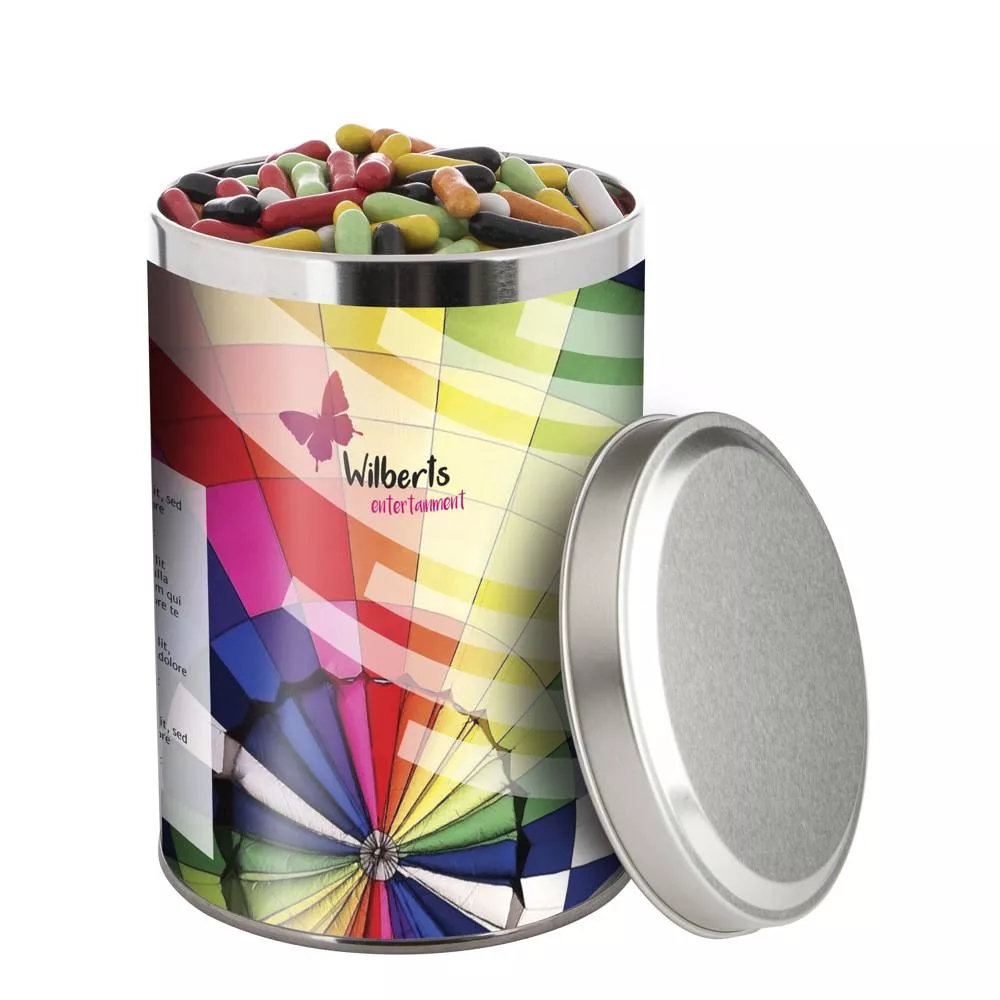 Groot blik 1,3 liter, gevuld met snoep