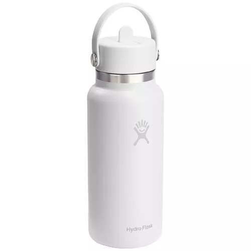 Hydro Flask-waterfles met brede opening, 946 ml, geïsoleerd roestvrij staal, met rietje-dop