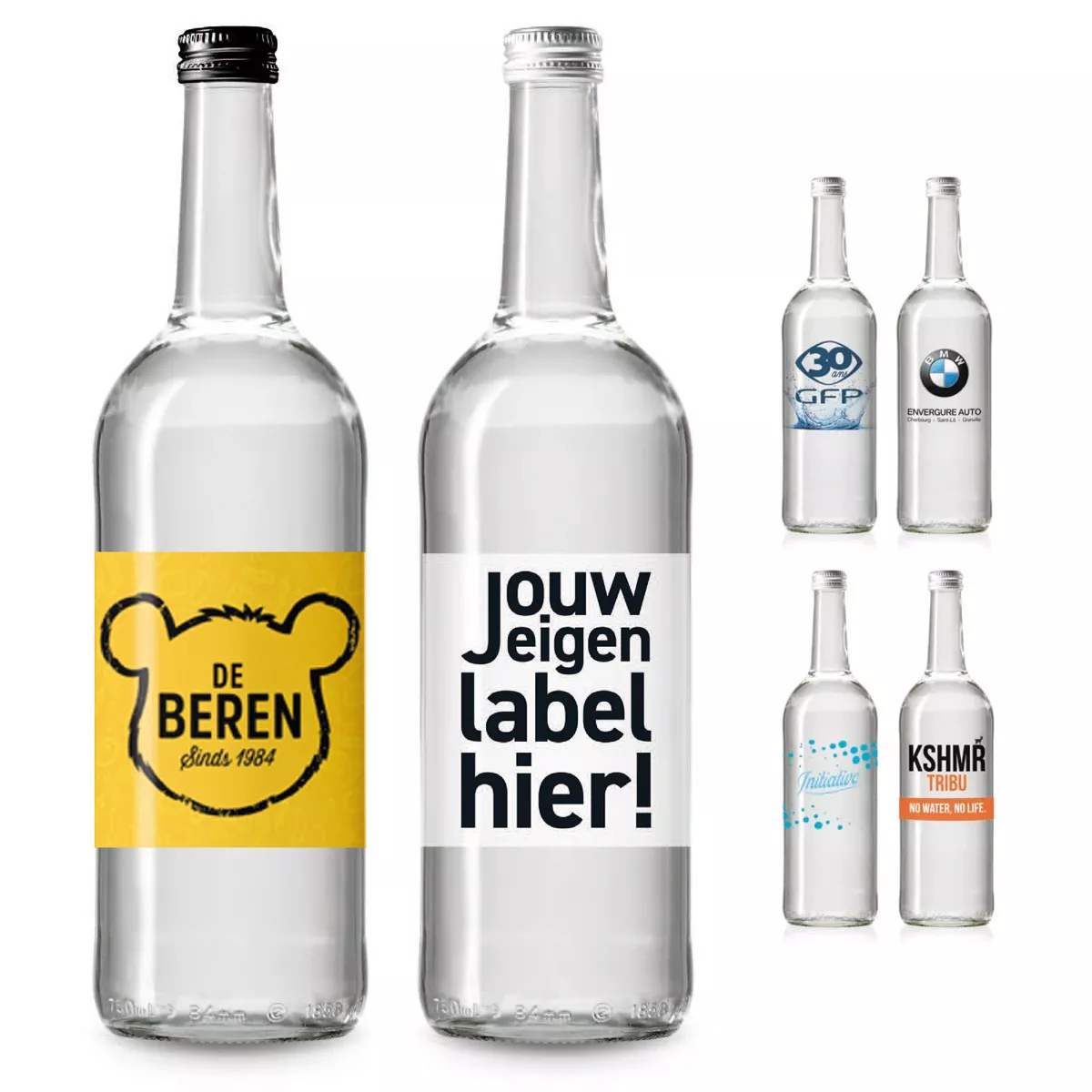 Glazen fles mineraalwater (750 ml)