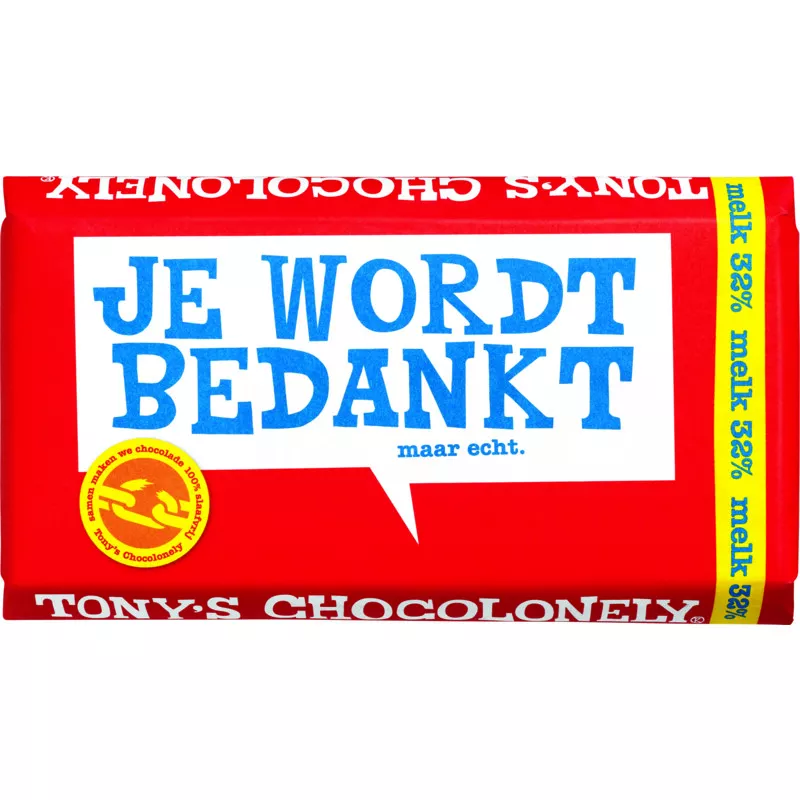 Tony's Chocolonely chocoladereep 180 gram - Je wordt bedankt