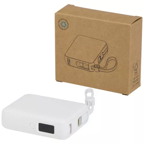 Acrux tabletpowerbank van 10.000 mAh 35 W met ingebouwde Type-C kabel van gerecycled plastic